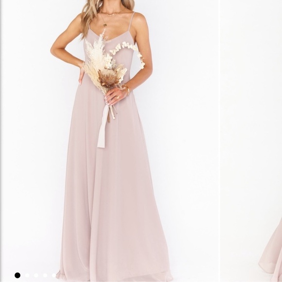 Show Me Your MuMu Soft Beige Faith ChiffonMaxi Spaghetti Strap Dress Size L - Picture 2 of 11